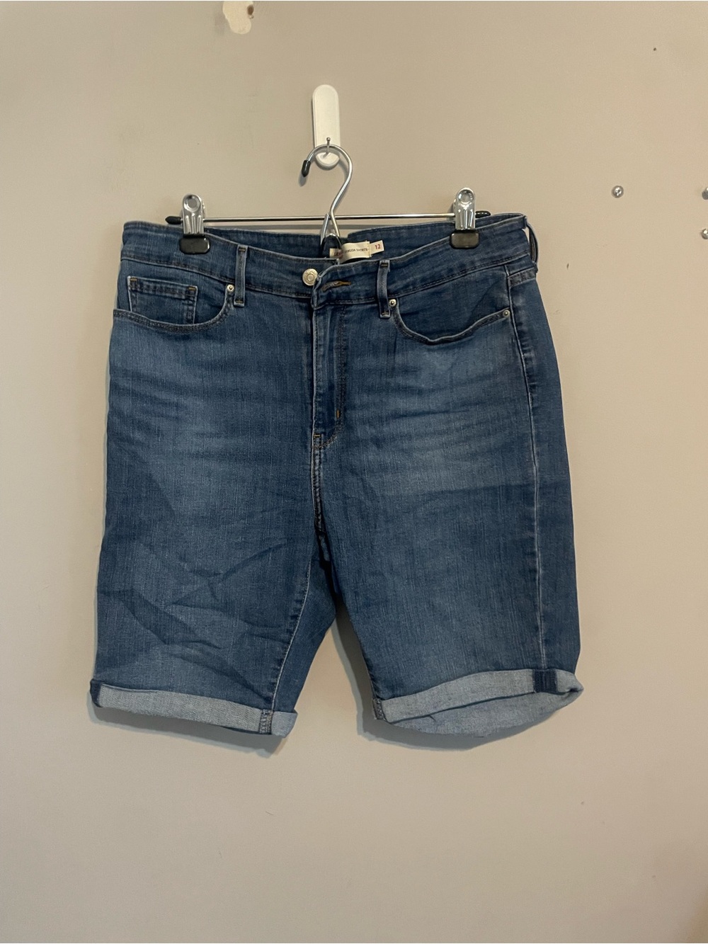 Levi's Medium Blue Denim Cuffed Bermuda Shorts